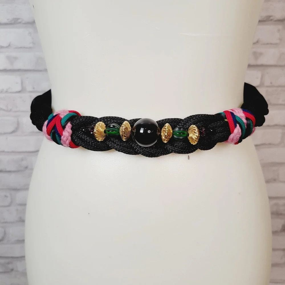 Vintage 80s Beaded Braided Belt Back Fasten Fits 27-36‎ inch Waist Boho Glam